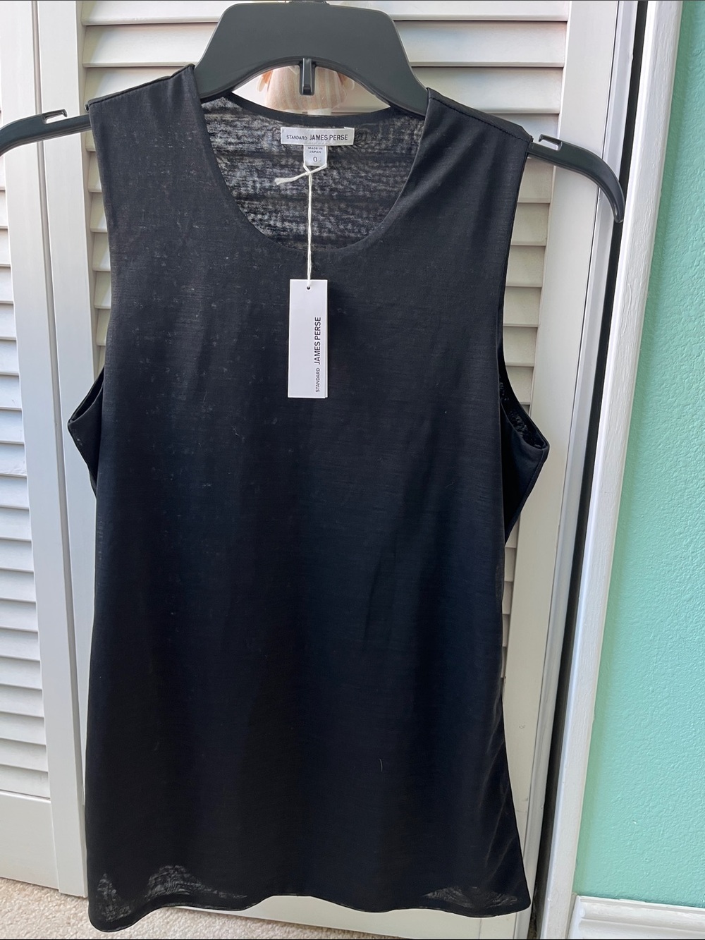 NWT James Perse Black Lightweight Crewneck Tank wool blend size 0